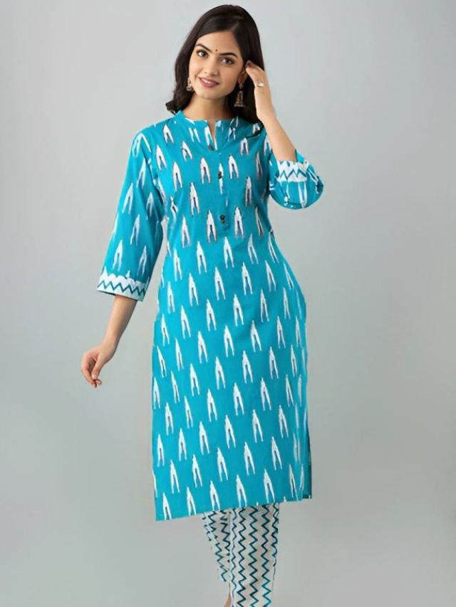 Ikkat Kurti with Cotton Printed Pants