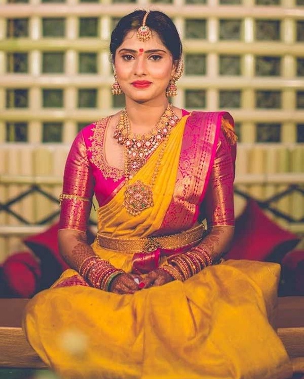 yellow color sarees for bride
