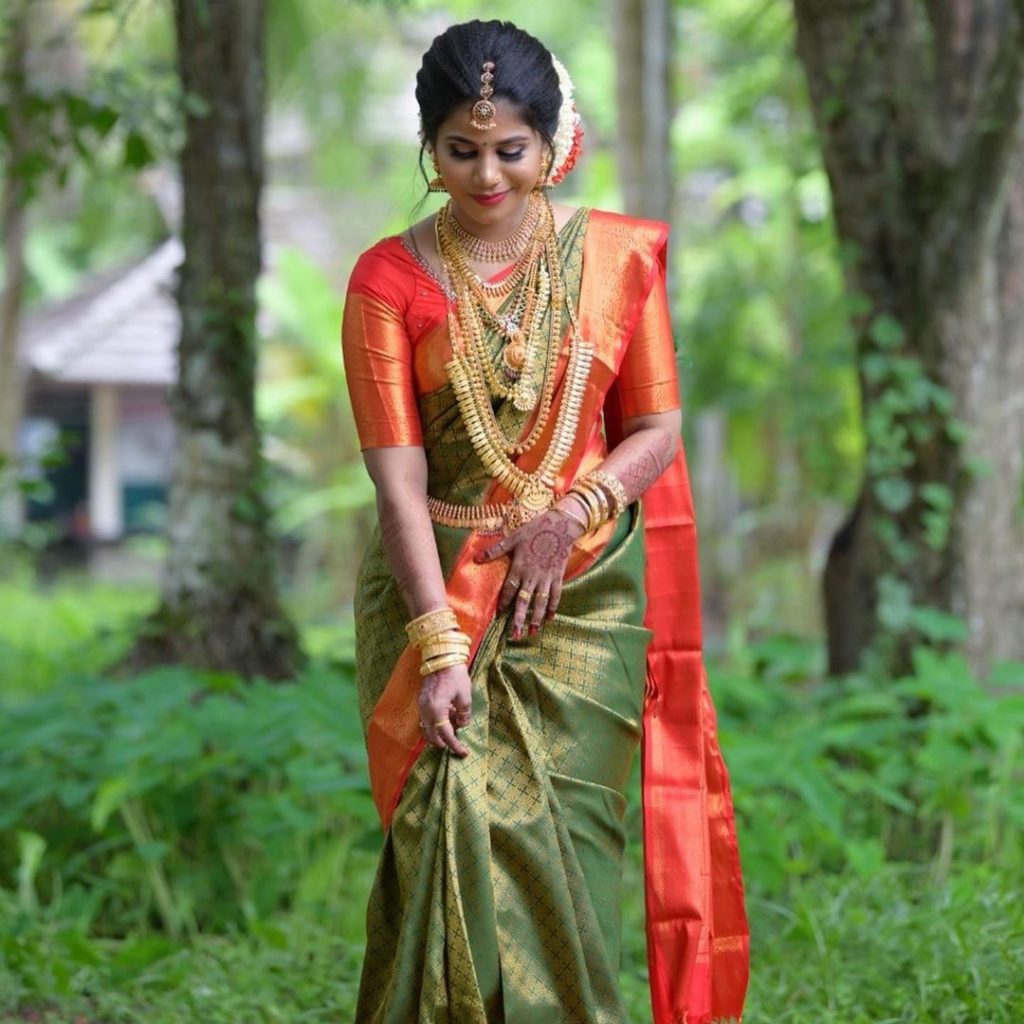 Green color saree for bride