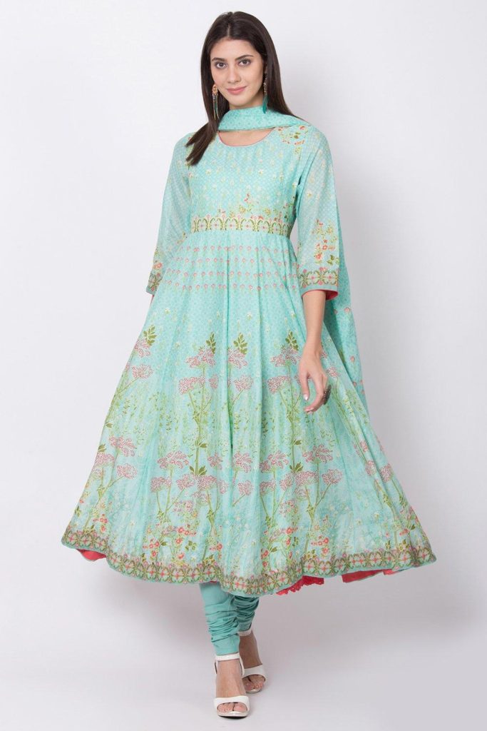 Art Silk Bail Pattern Anarkali Dress with Dori-Sequins Embroidery and  Dupatta | Exotic India Art