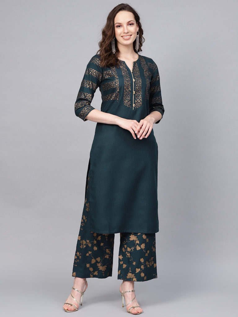 Palazzo Salwar suits with a Straight Kurti