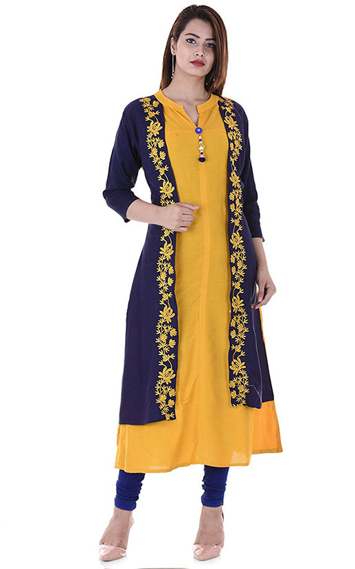 Buy Boutique Ever Blue,Orange color block kurti and Red,Blue Kurti combo  set in rayon fabric at Amazon.in