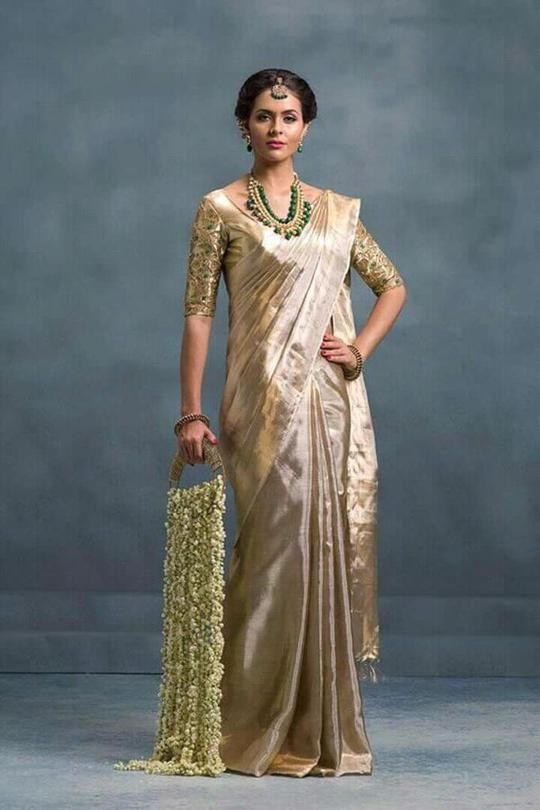 golden and silver party wear sarees designs