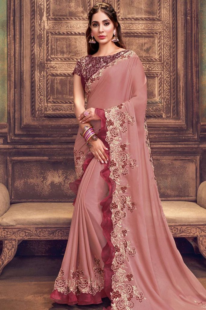 pink and maroon party wear sarees online shopping