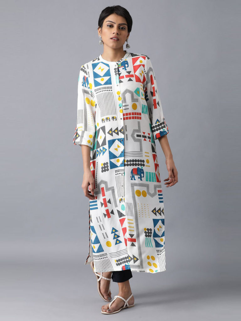 Printed Multicolor Rayon Mandarin Collar A Line Kurti | Passion-Tree-1004 |  Cilory.com