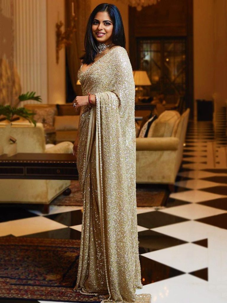 fancy party wear golden and grey saree