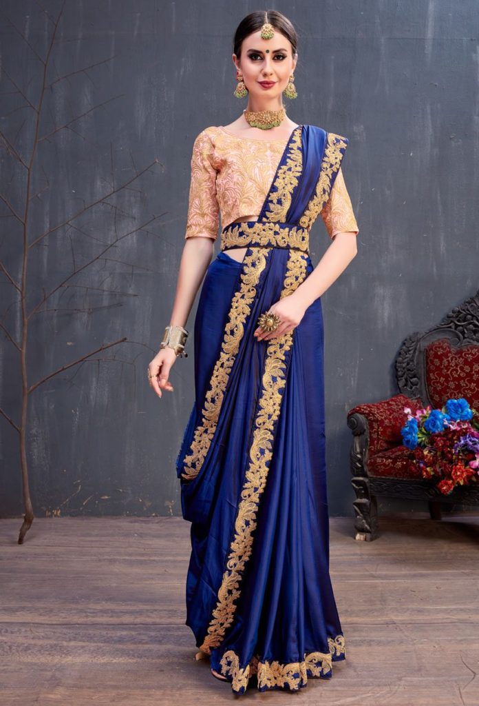 designer party wear Royal blue sarees