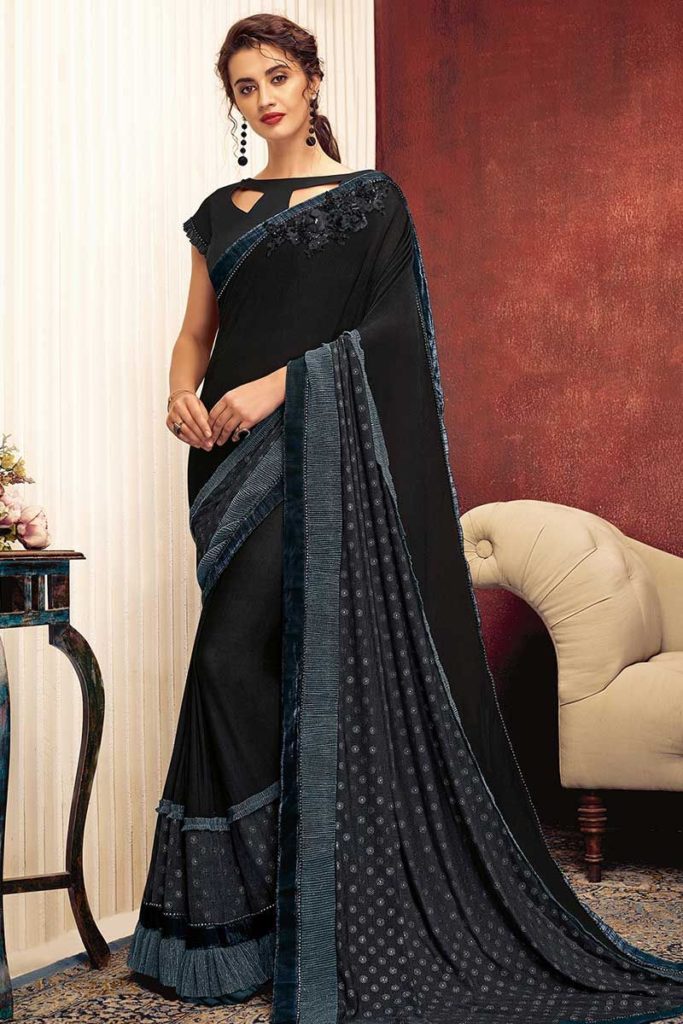 Royal Black party wear saree