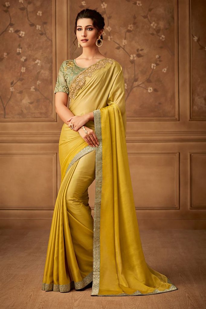 Mustard yellow party wear sarees online