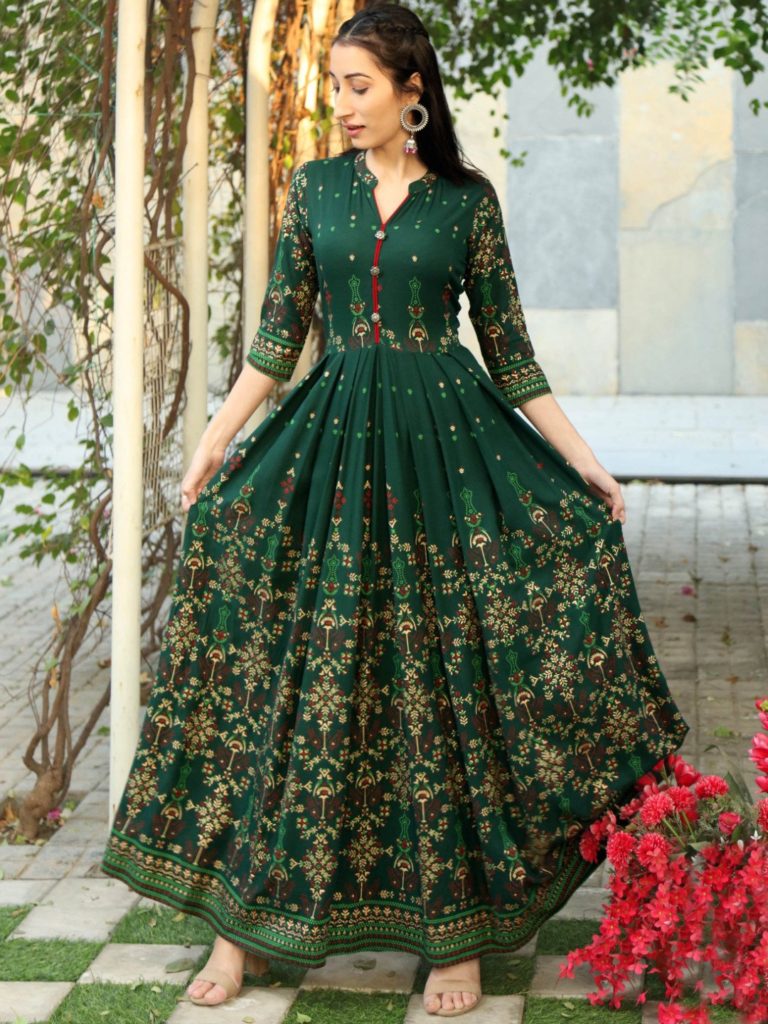 Pink and Green Embroidered Kurti Style Lehenga With  Dupatta-Manmohitfashion.com – ManMohit Fashion