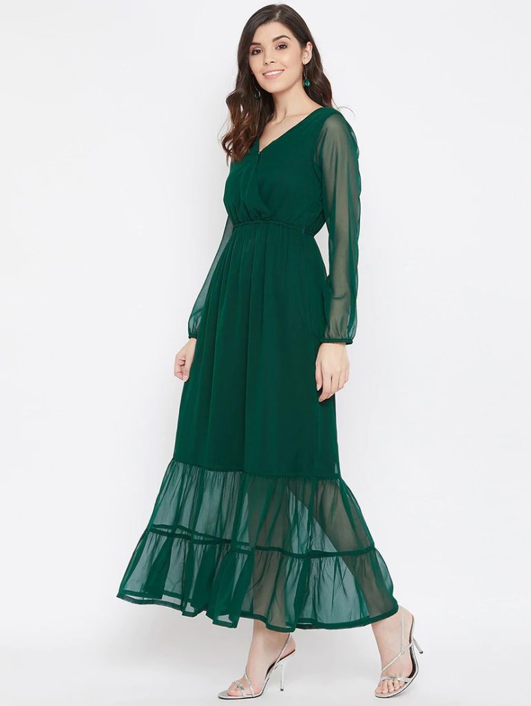 Elegant Bottle Green Western Dresses
