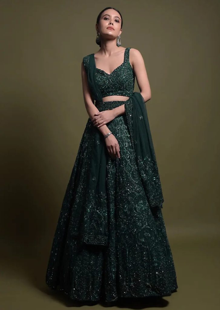 Stylish Bottle Green Lehenga