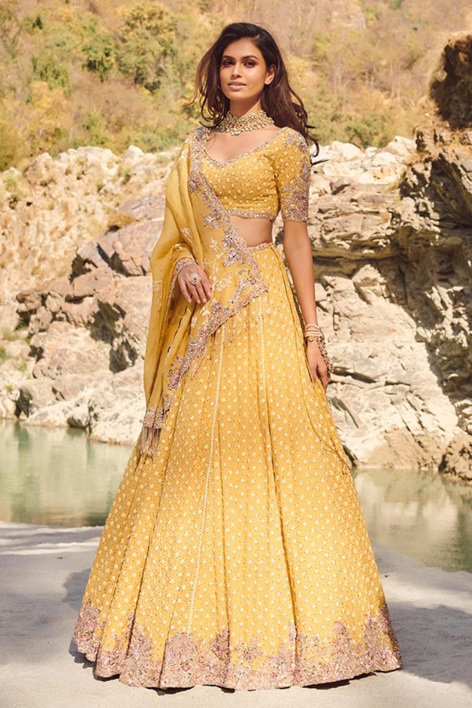 Beautiful yellow chikankari lehengas