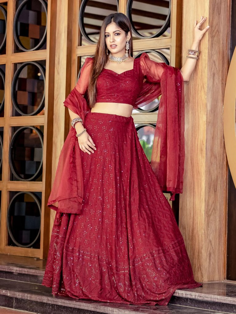 Classic red color chikankari lehenga