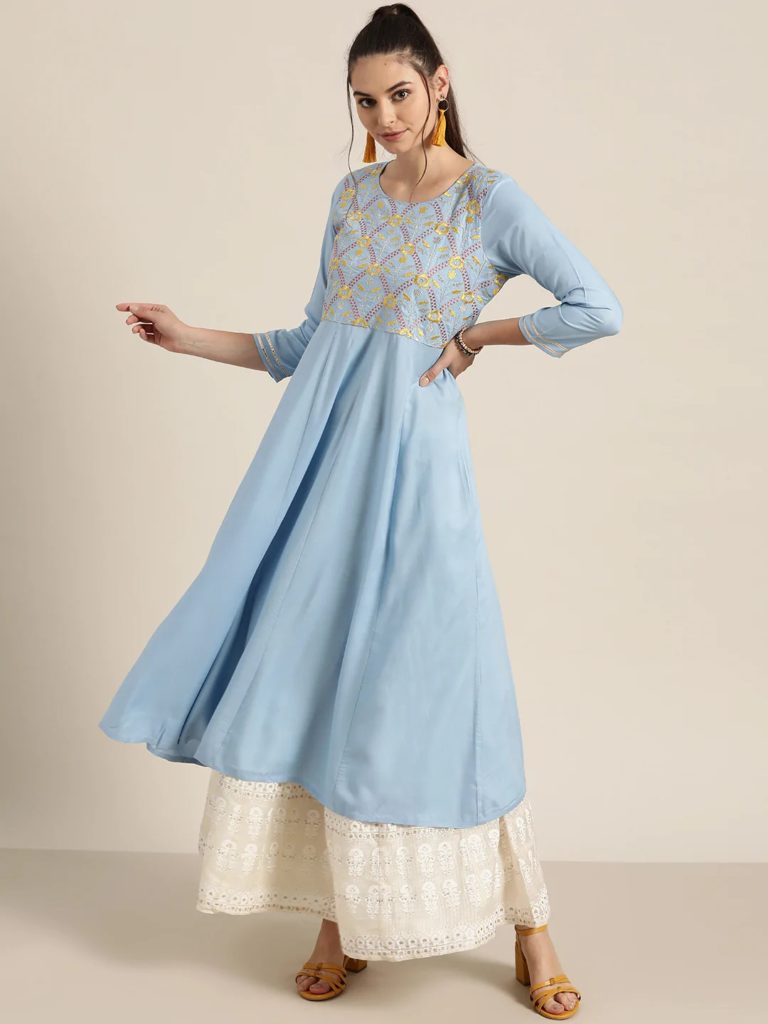 Women Ethnic Dress White, Light Blue Dress Price in India - Buy Women Ethnic  Dress White, Light Blue Dress online at Shopsy.in