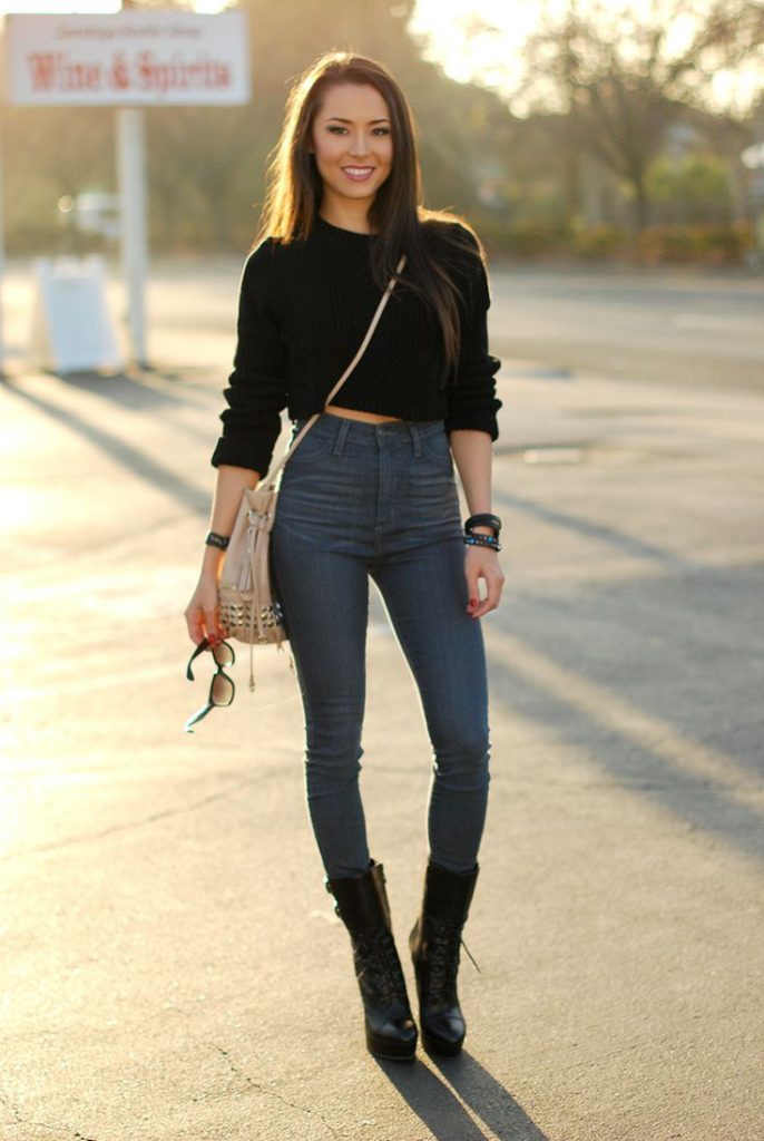 Style High-waist Jeans with Crop-tops