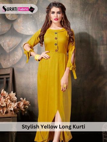 Flared Yellow Printed Cotton Long Kurti | ARADHNA-7011 | Cilory.com