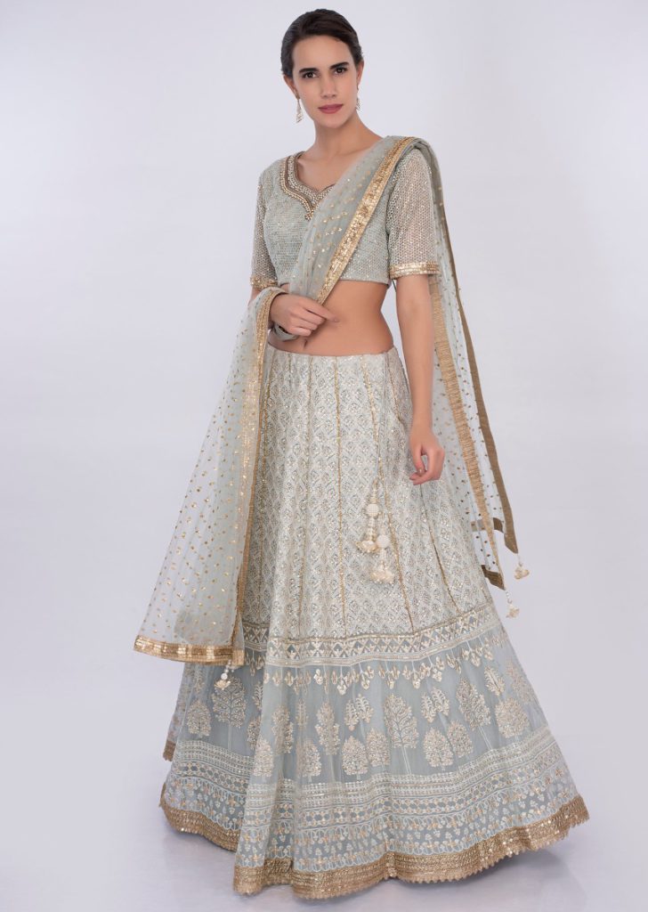 light gray color Chikankari Lehenga