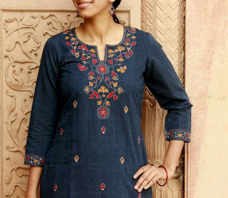 Katha Work Embroidery Kurti - surati fabric