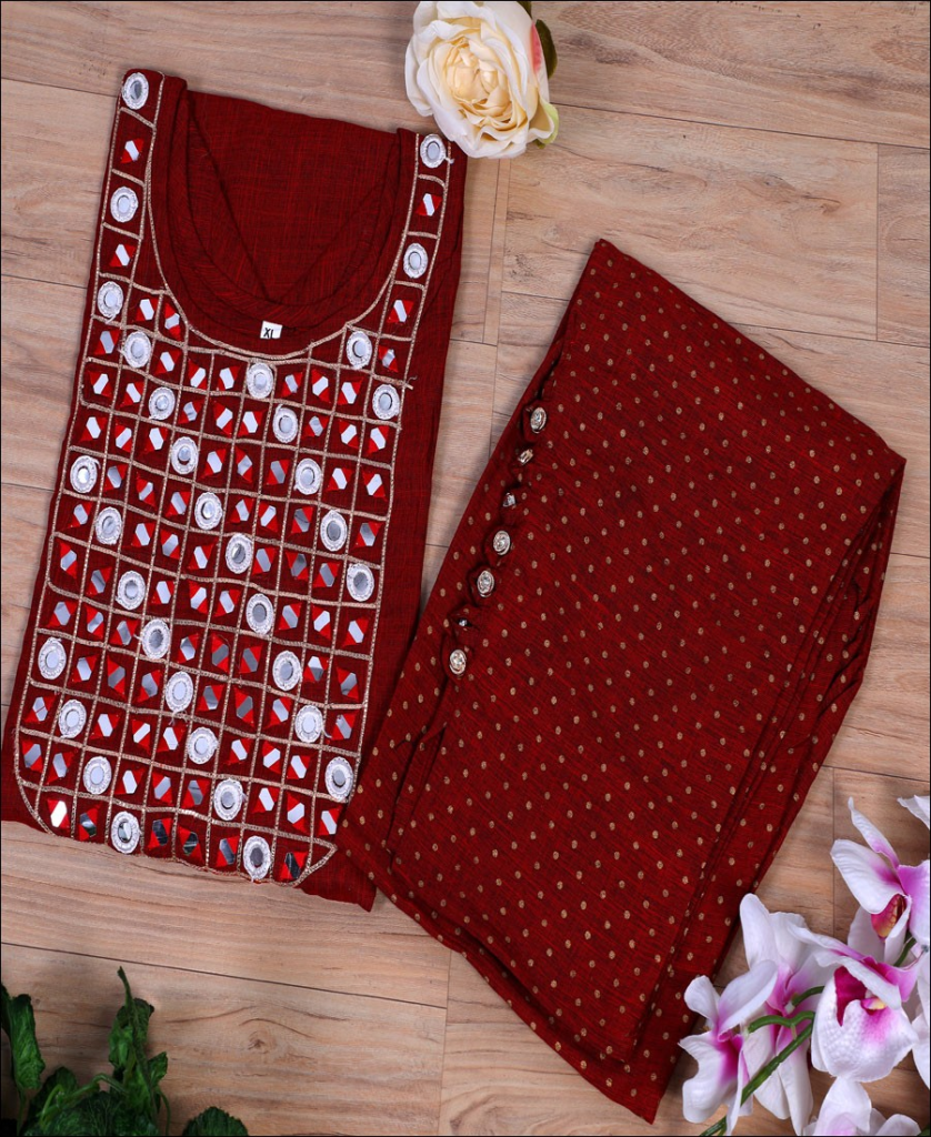 Mirror Embroidery Work Kurti - Surati Fabric