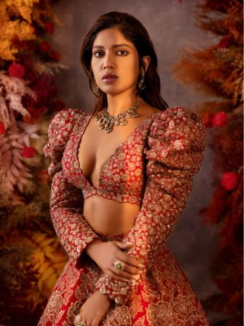 Bhumi Pednekar's Retro Fashion with Puff-Sleeve Blouses for Winter Weddings