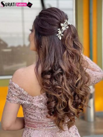 Front Puff With Loose Curls and Hair Clips in lehenga