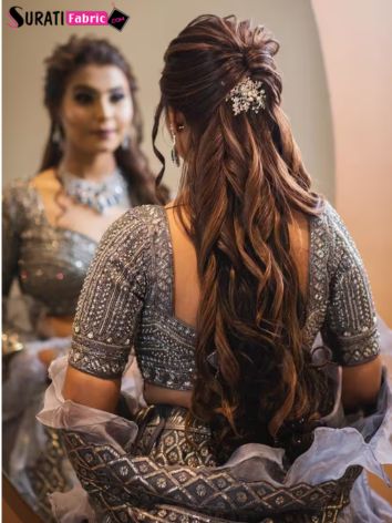 Half-tie Hairstyle with Flowers wearing lehenga