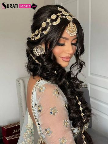 Side Braid with Stylish Hair Accessory wearing lehenga