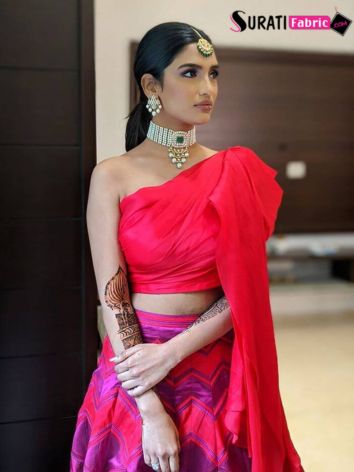 Sleek Middle-parted Ponytail with lehenga