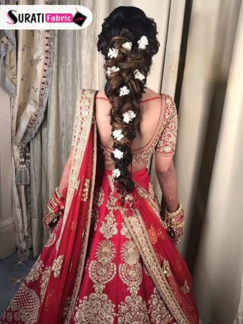 Voluminous Twisted Braid Attached with Flowers for lehenga