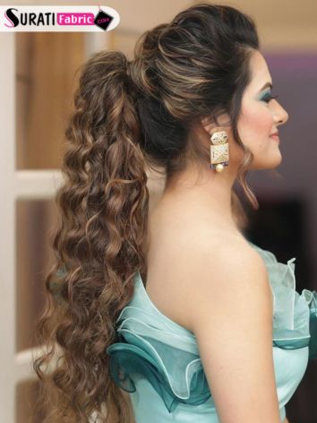 Wavy Ponytail Hairstyle for Lehenga