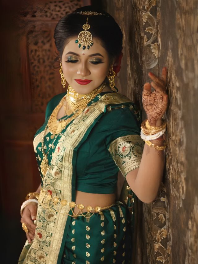 Green and Golden Combined Banarasi Blouses