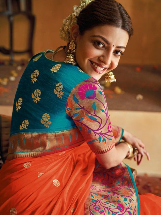 Kajal Aggarwal in Flower Designed Paithani Blouse