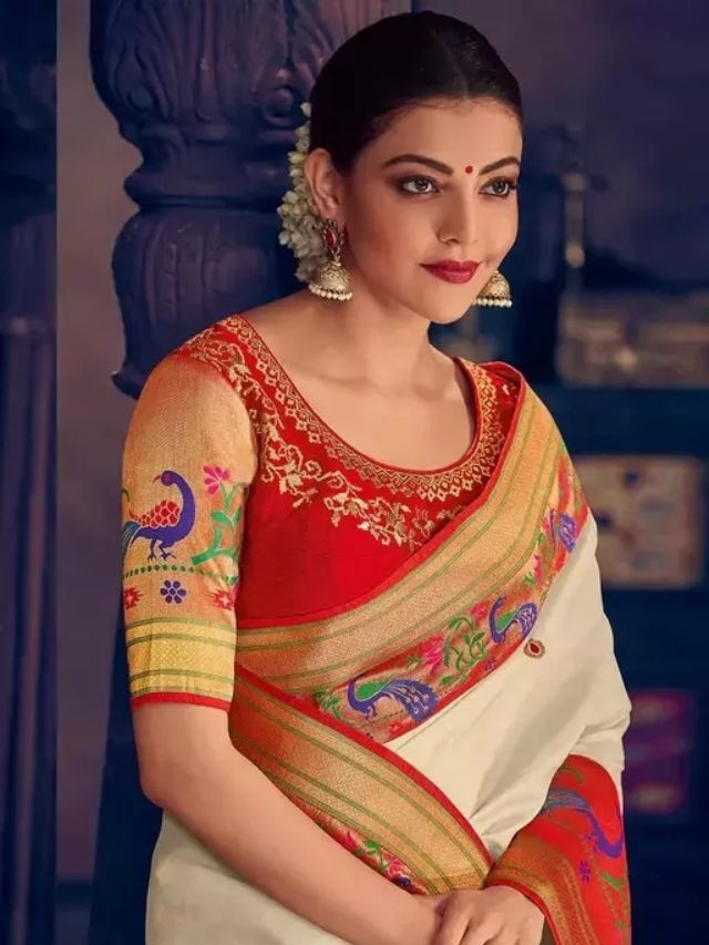 Kajal Aggarwal wearing Peacock Designed Paithani Blouse
