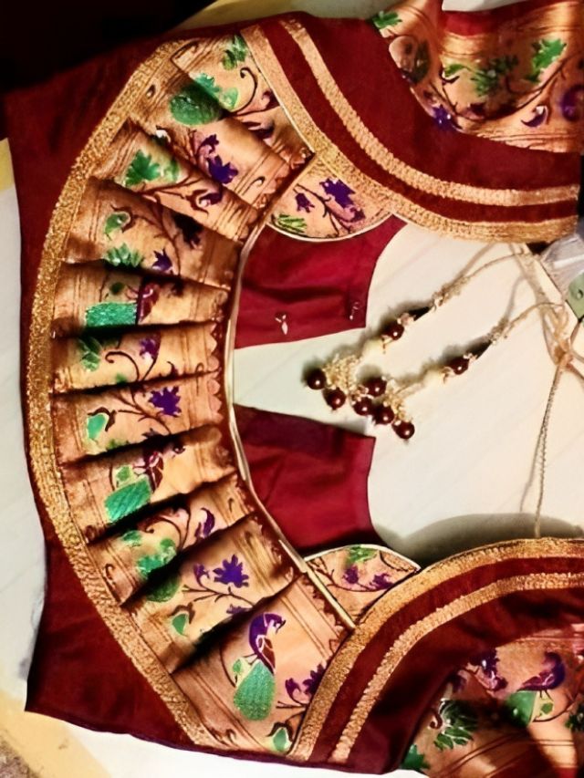 Paithani Blouse Design with Knots and Frills