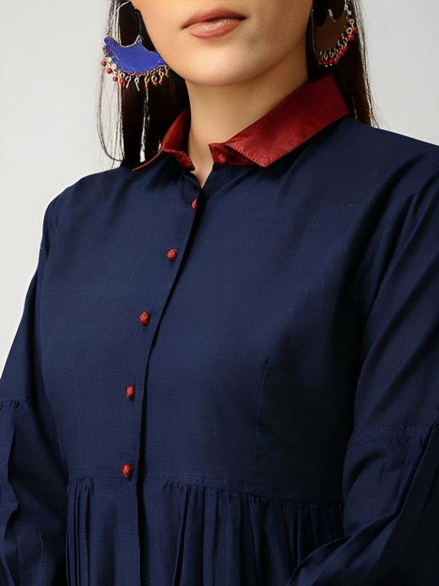 Button Up Cotton Kurti Neck Designs