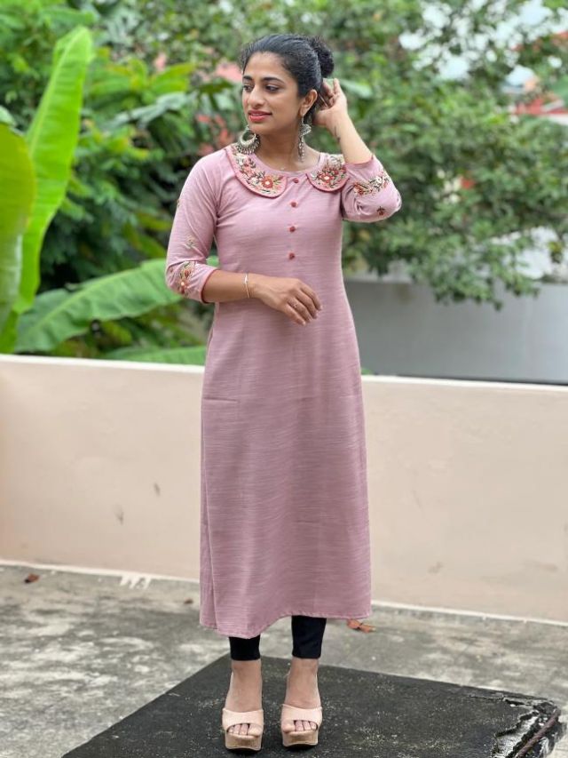 Cotton Kurti Neck Designs with Peter Pan Collar