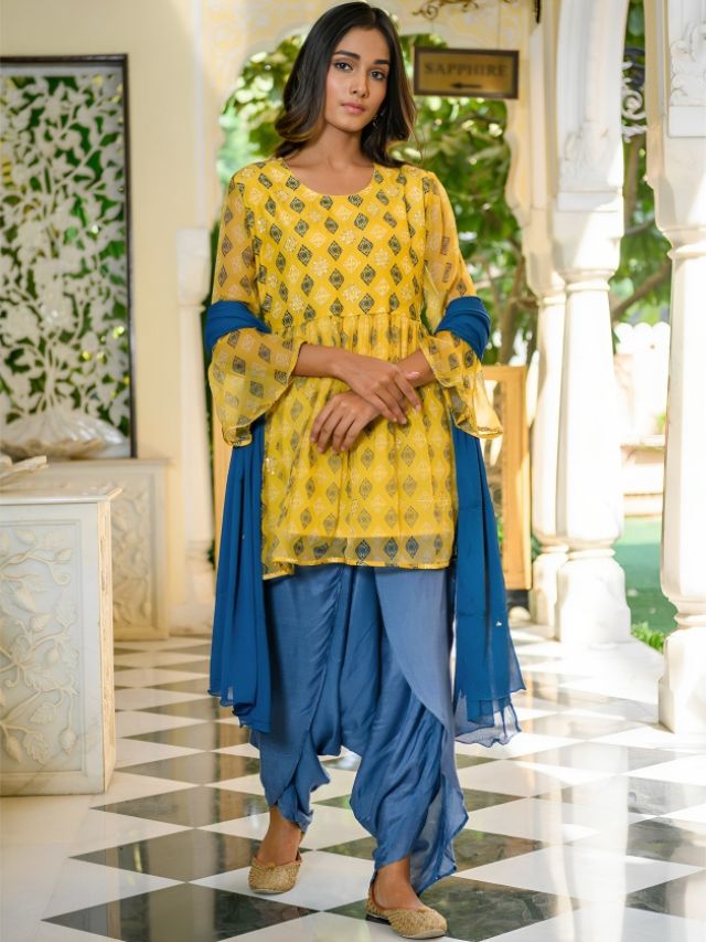 Teal Blue Embroidered Churidar/Palazzo/Pant Style Suit On Rutbaa