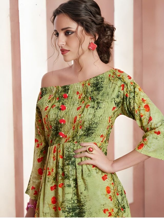 One Shoulder Cotton Kurti Neck Designs