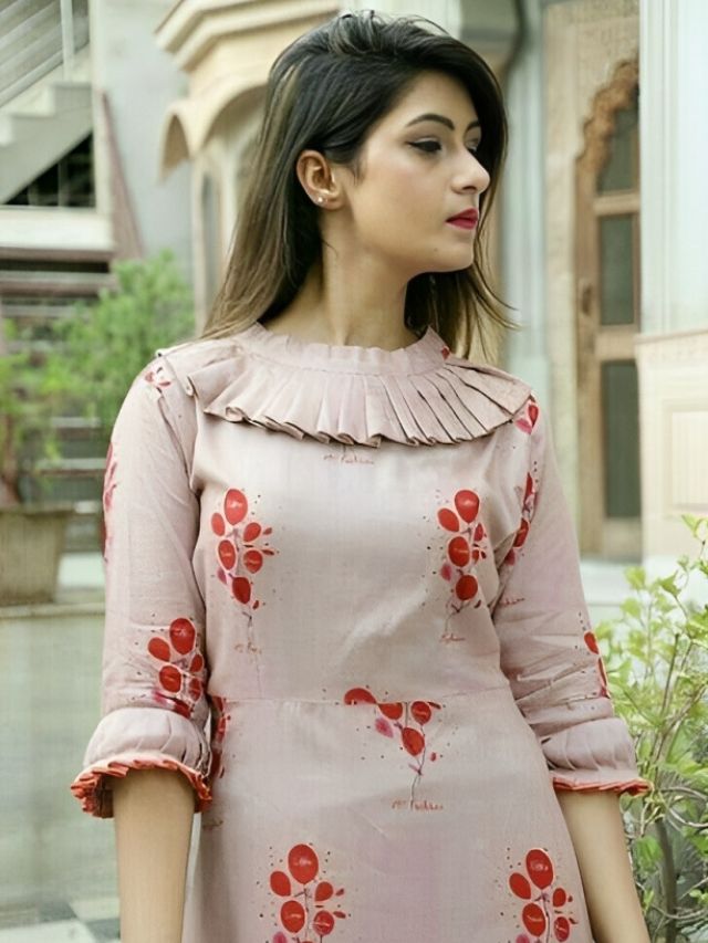 Pleated Cotton Kurti neck Designs