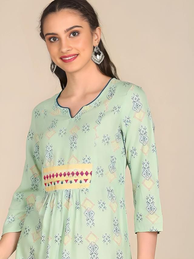 Round Notch Cotton Kurti Neck Designs