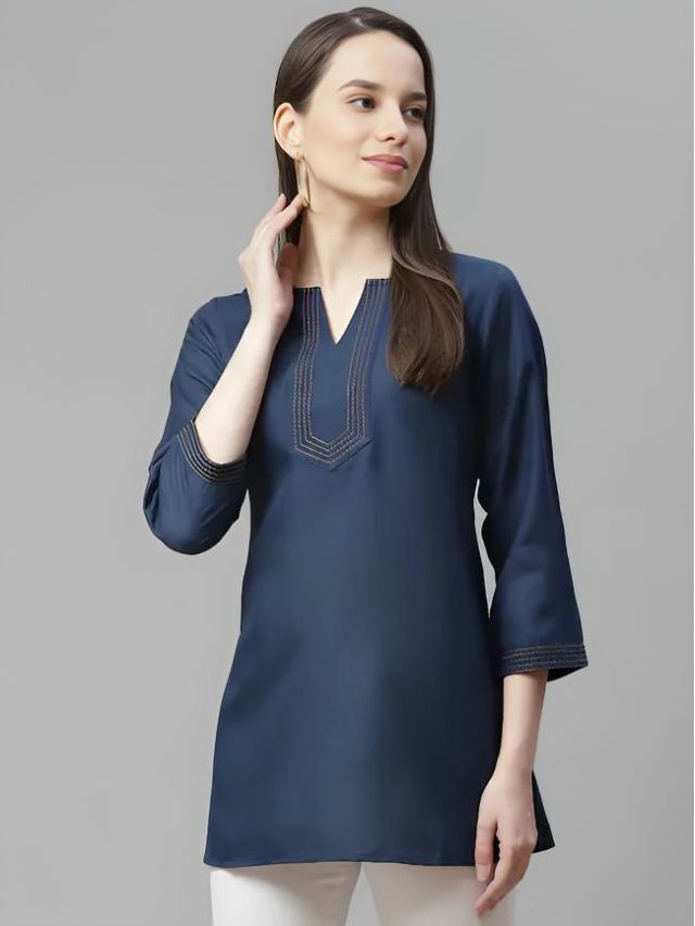 Small V Neck Cotton Kurti Designs