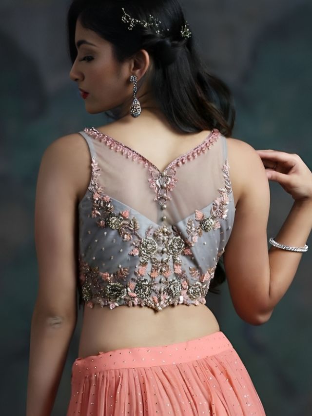 Back Net Blouse with Hand-embroidery Work