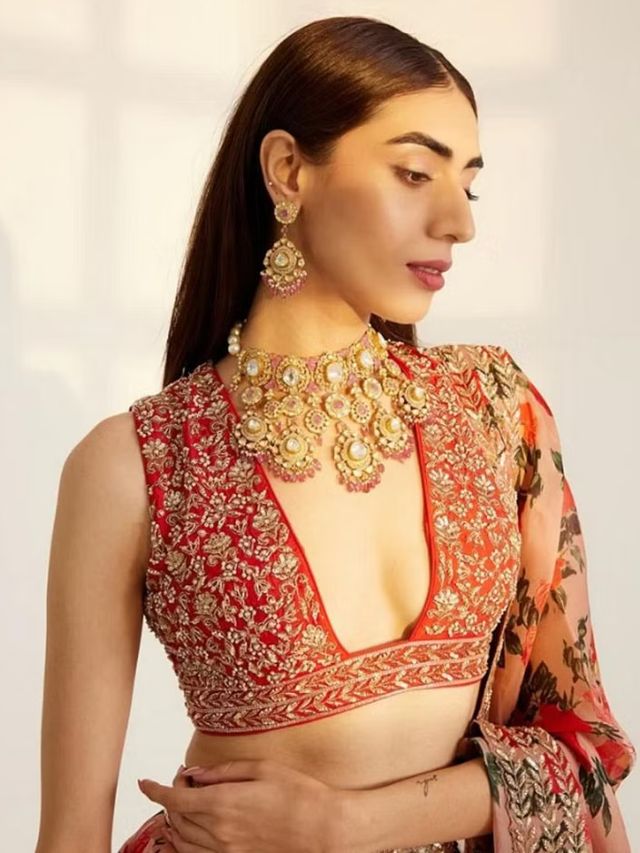 Deep U-cut Modern Lehenga Blouse Designs