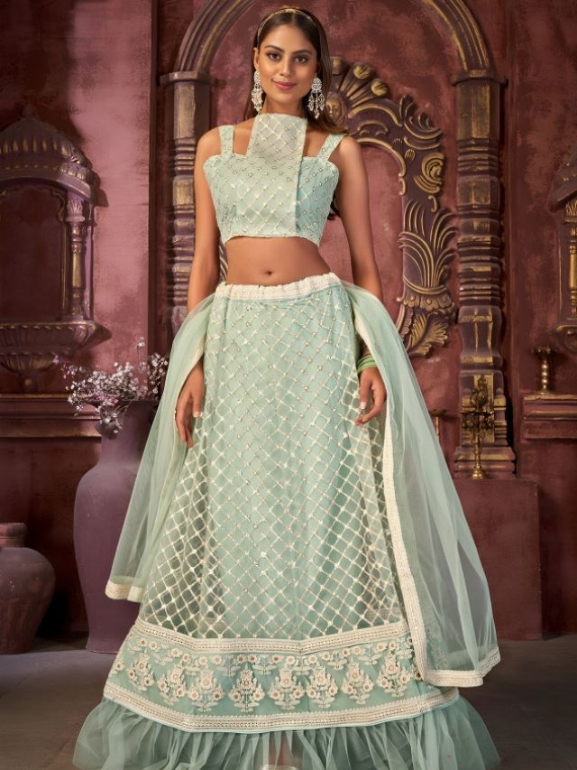 Geometric Cut Lehenga Blouse Designs