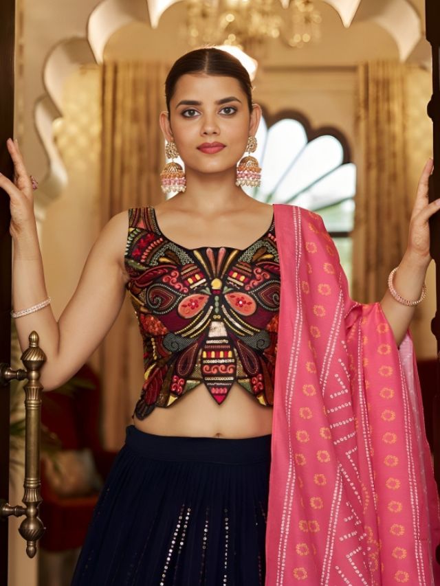 Georgette Lehenga Blouse with Quirky Design