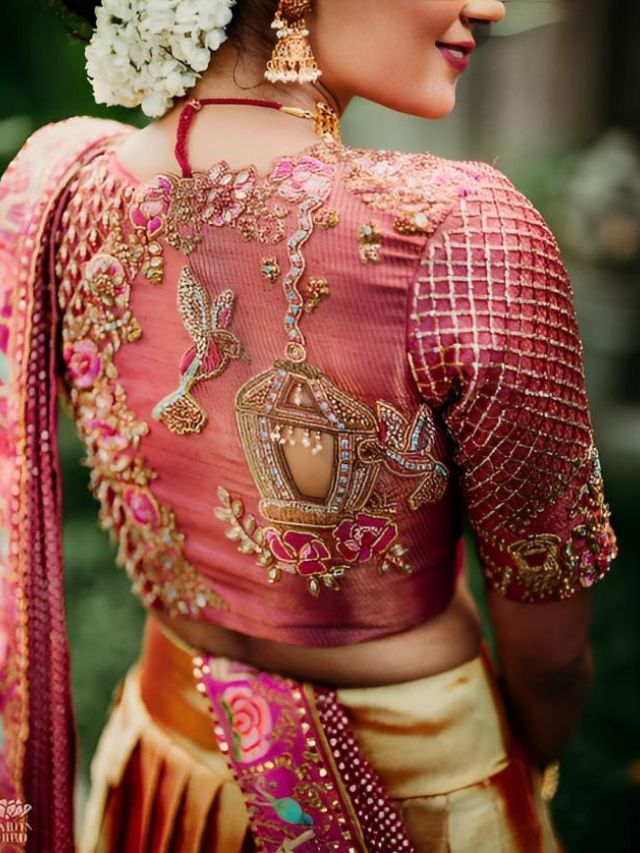 Lehenga Blouse Design with Heavily Embellished Back