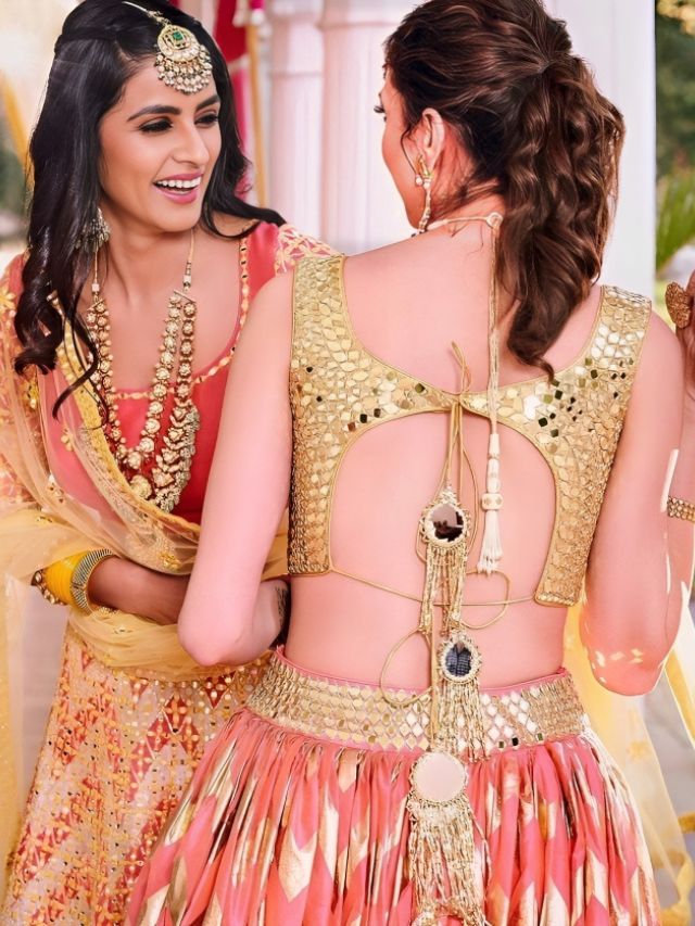 Lehenga Blouse Designs with Mirrorwork Tassels