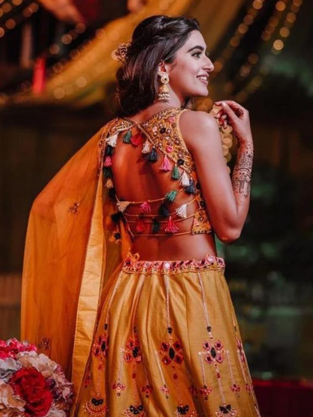 Lehenga Blouse with Multicolor Fringes at Back