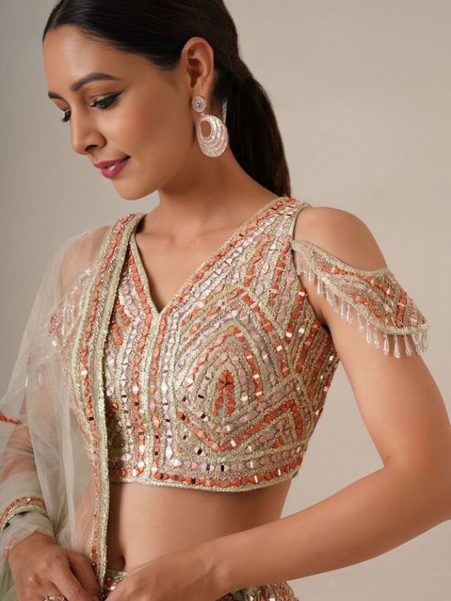 Lehenga Blouses in Cold-shoulder Sleeve Design